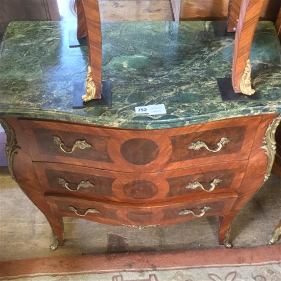 Louis XV style marble top commode, with three drawers